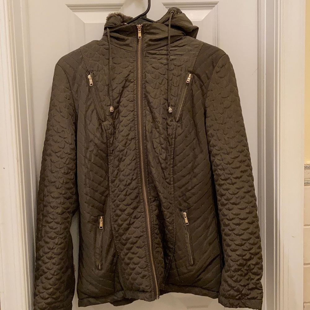 LA Coalition Green Winter Puff Jacket w/ Fur Hood